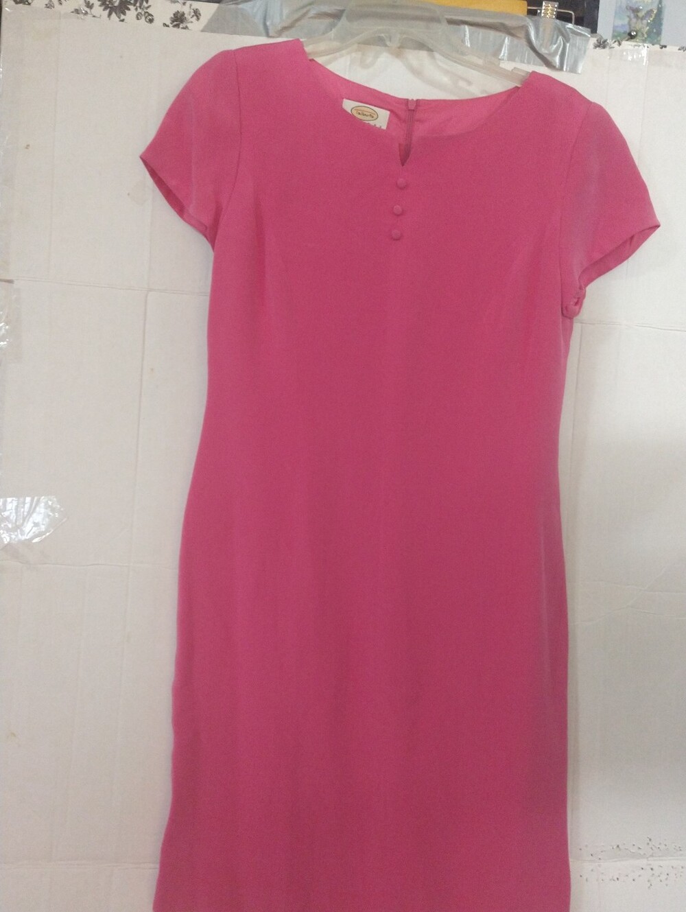 Exquisite Pure Silk Short-Sleeve Pink Fitted Sheath Hot Pink Dress